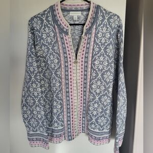 Vintage Wool Blend Appleseeds zip up sweater with snowflake zipper charm